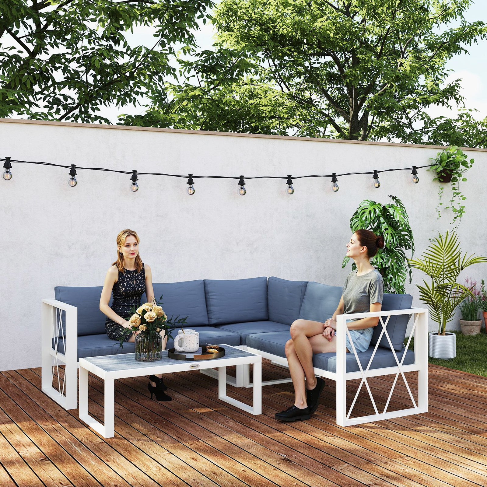 5 Seater Sectional Outdoor Sofa Set W/ Loveseats For Garden