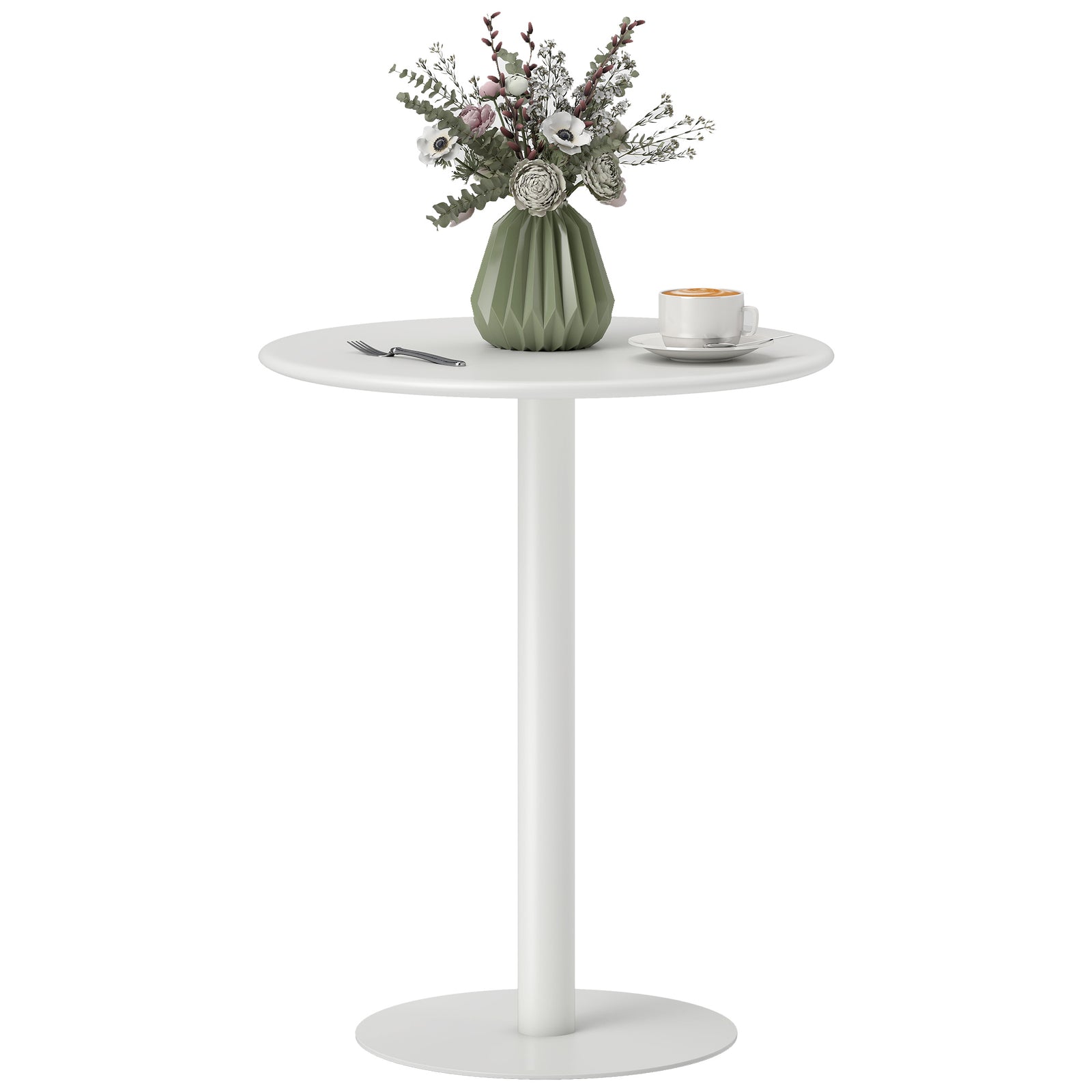 Dining Table, 60 Cm Round Kitchen Table For 2 With Steel Base | White