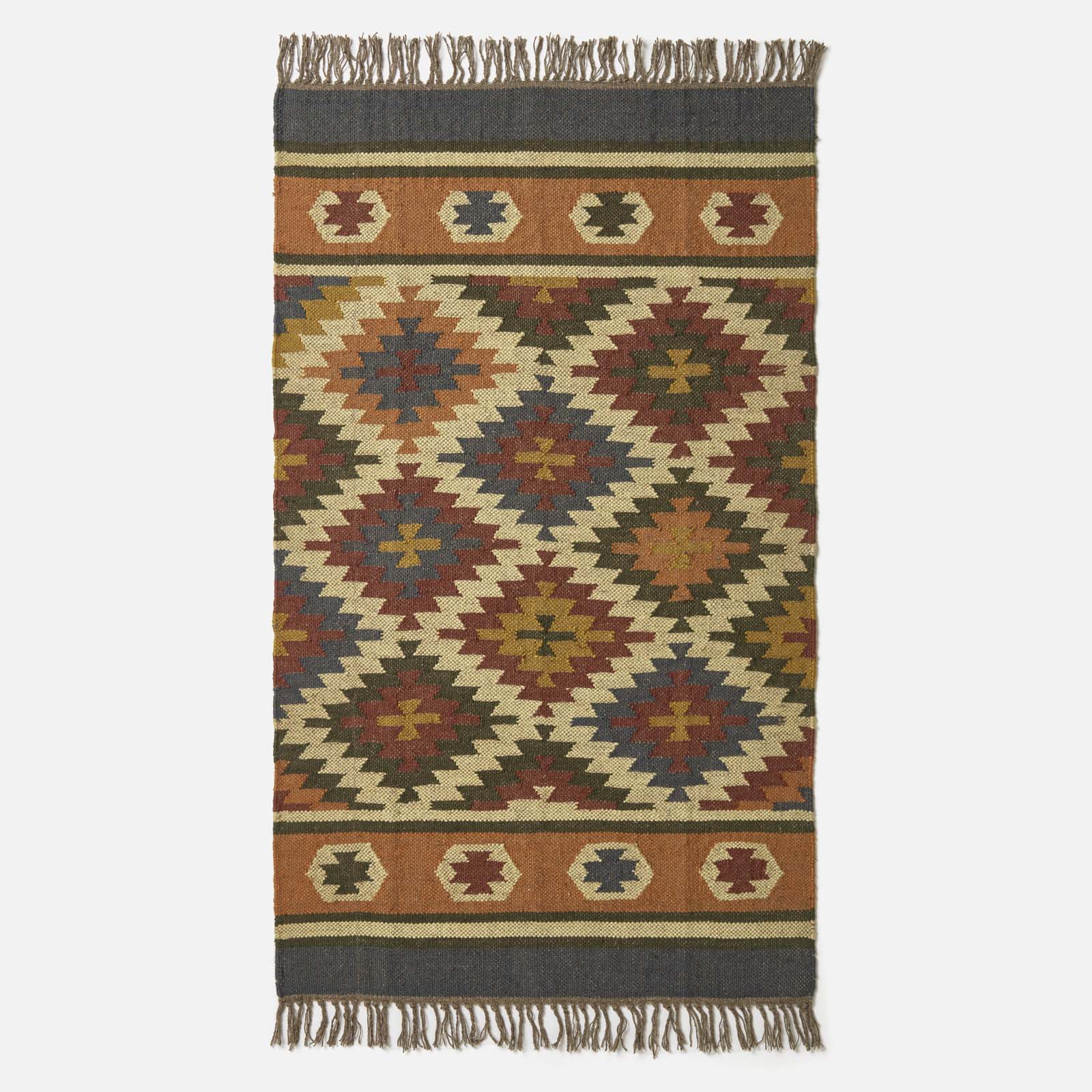 Lucea Orange & Blue Kilim Wool Rug | Extra Large | Orange