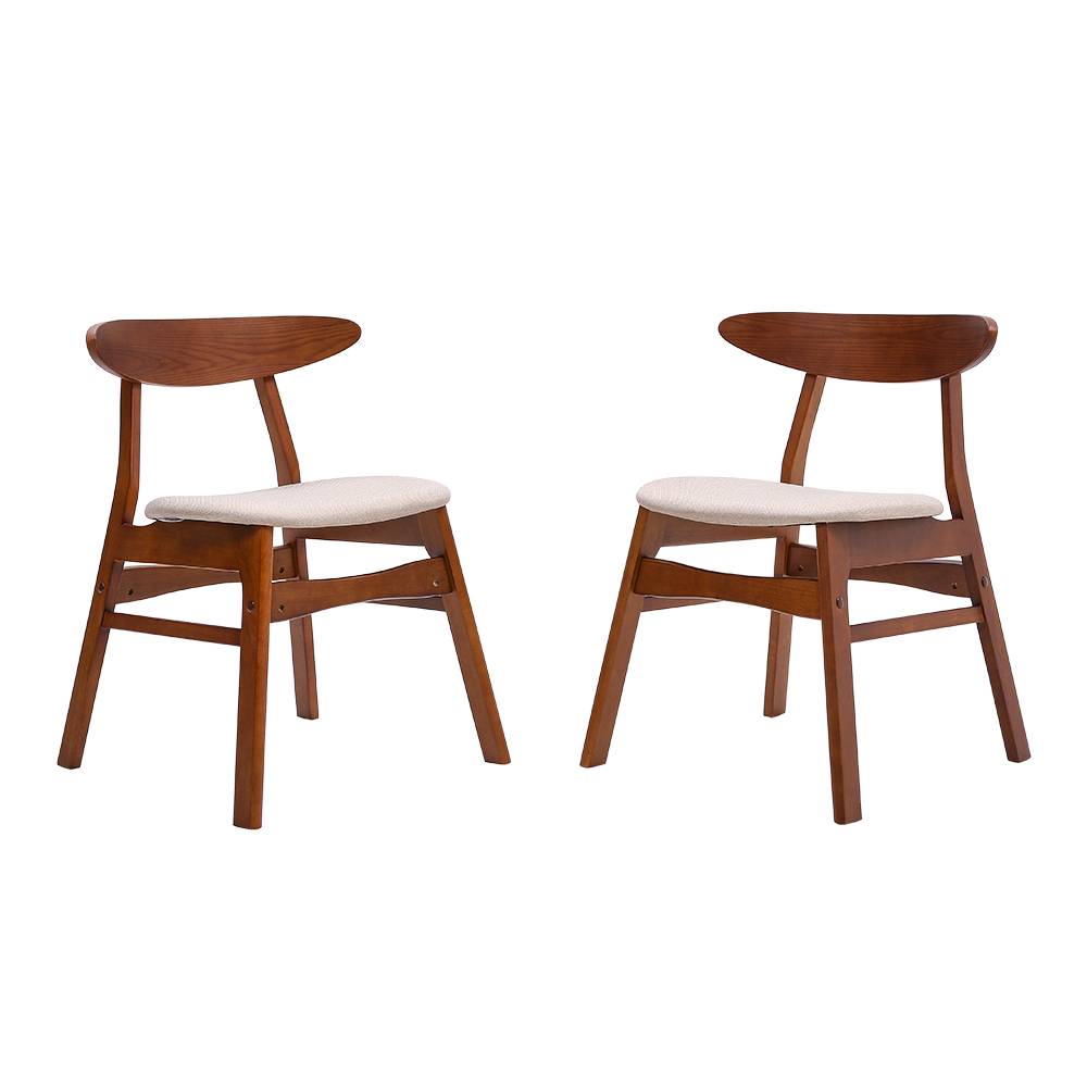 Set of 2 Linen Upholstered Dining Chair With Wooden Frame Modern Accent Chair