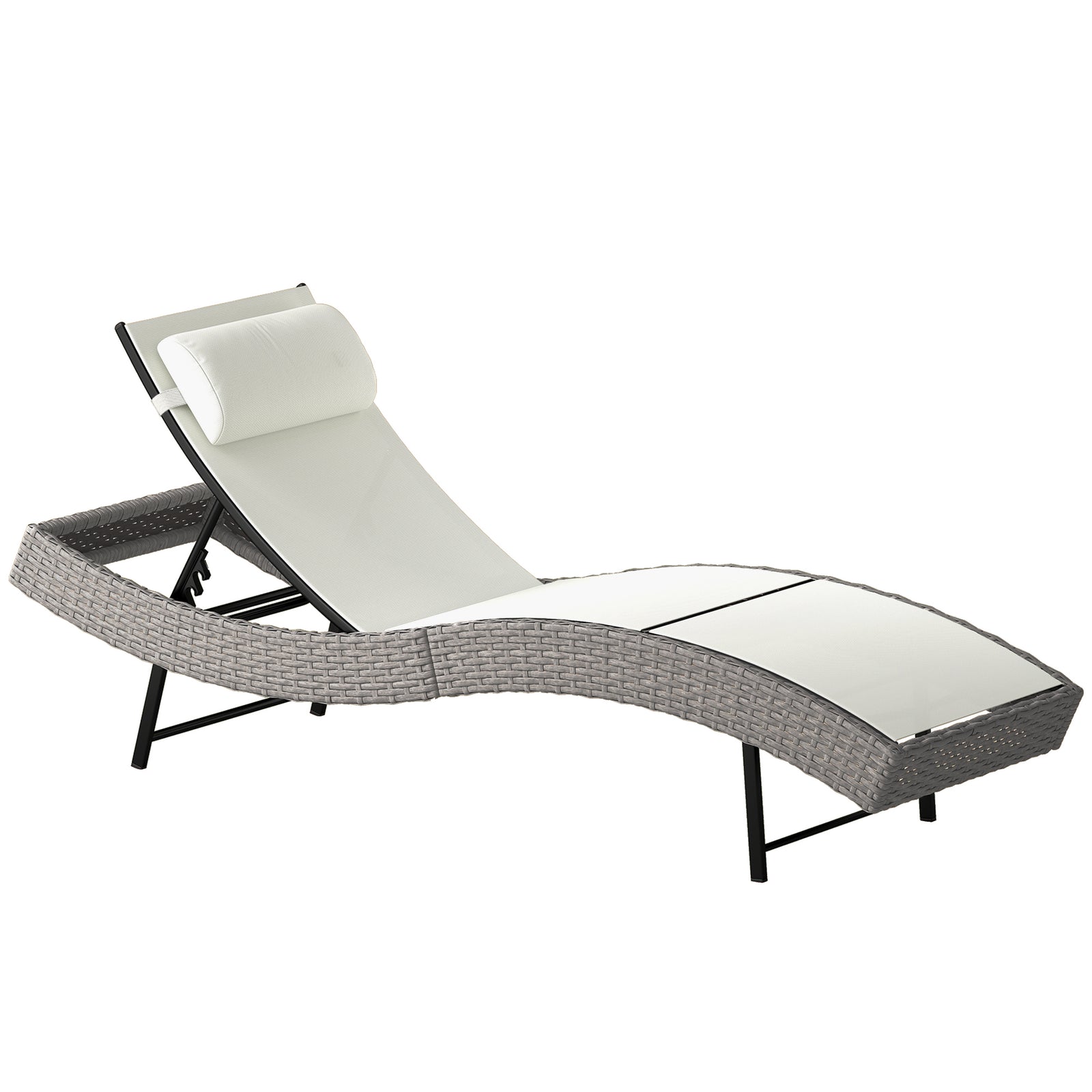 Rattan Sun Lounger With 5 Position Back, Texteline Seat | Cream