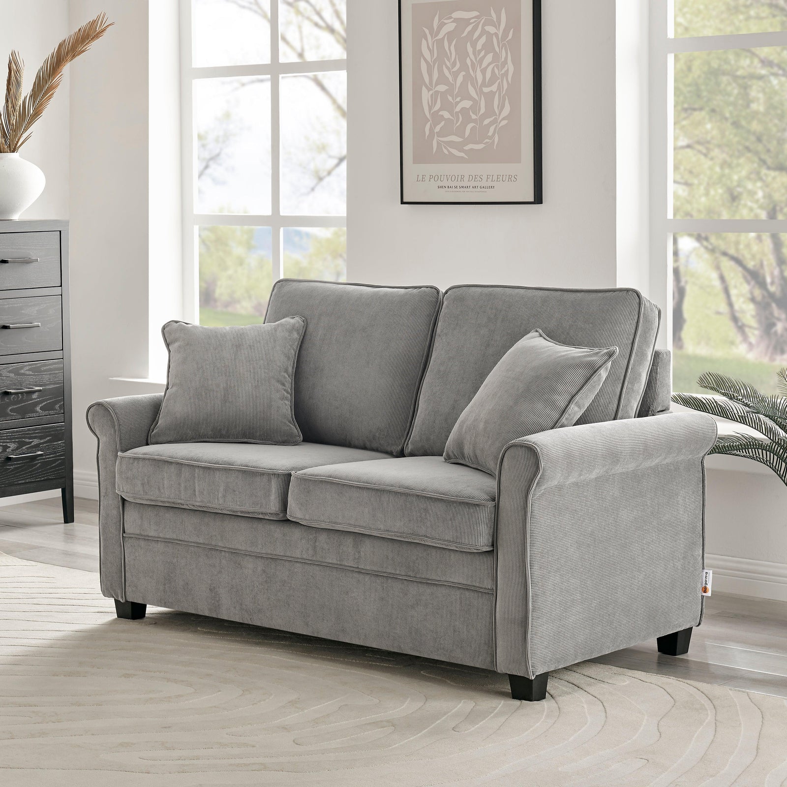 Corduroy Fold Out Mattress Sofa Bed - 2 Seater | Grey