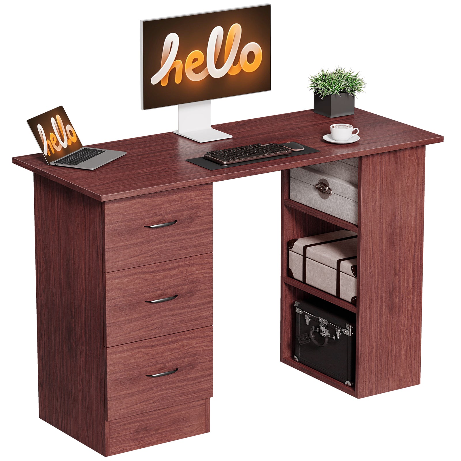 120cm Pc Table Workstation Computer Desk W/ Drawers, 3 Shelves | Dark Brown