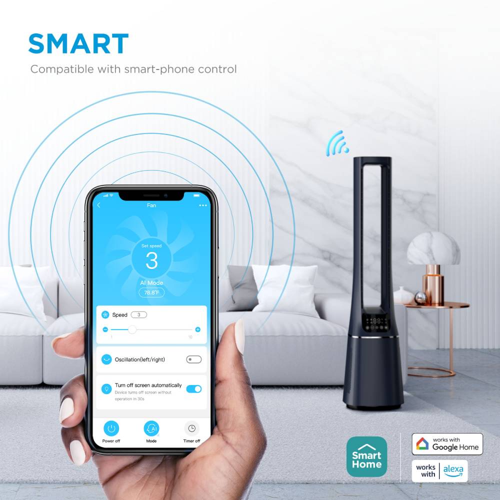2-in-1 Bladeless Tower Fan With Hepa Filter For Air Purify