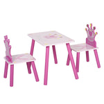 3 Pcs Kids Princess & Crown Chair Table Set Home Furniture 2-4 Yrs Pink