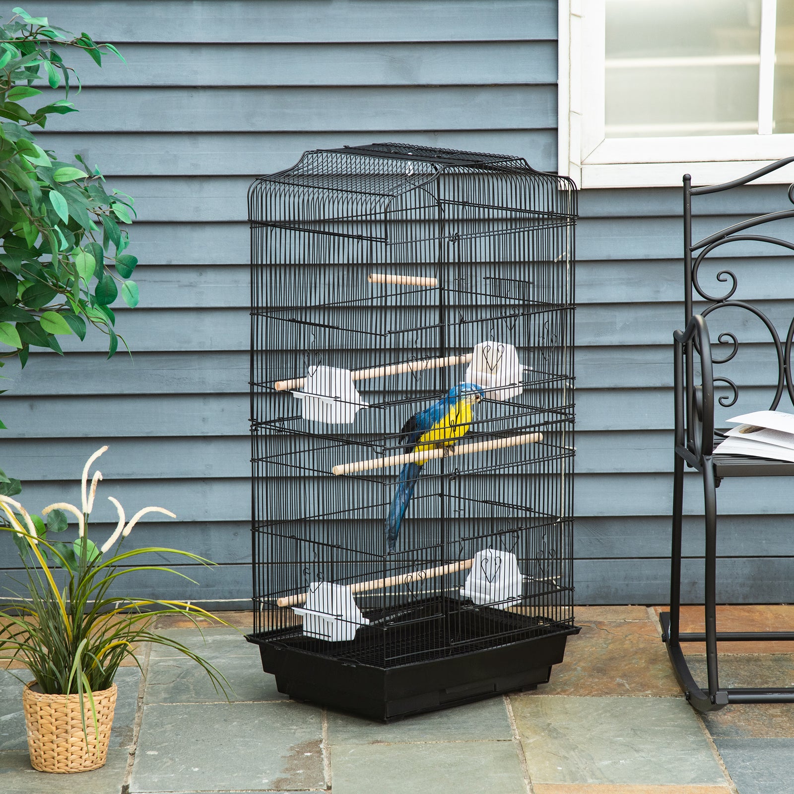 92cm Large Bird Cage With Perches, Food Bowls, Swing | Black
