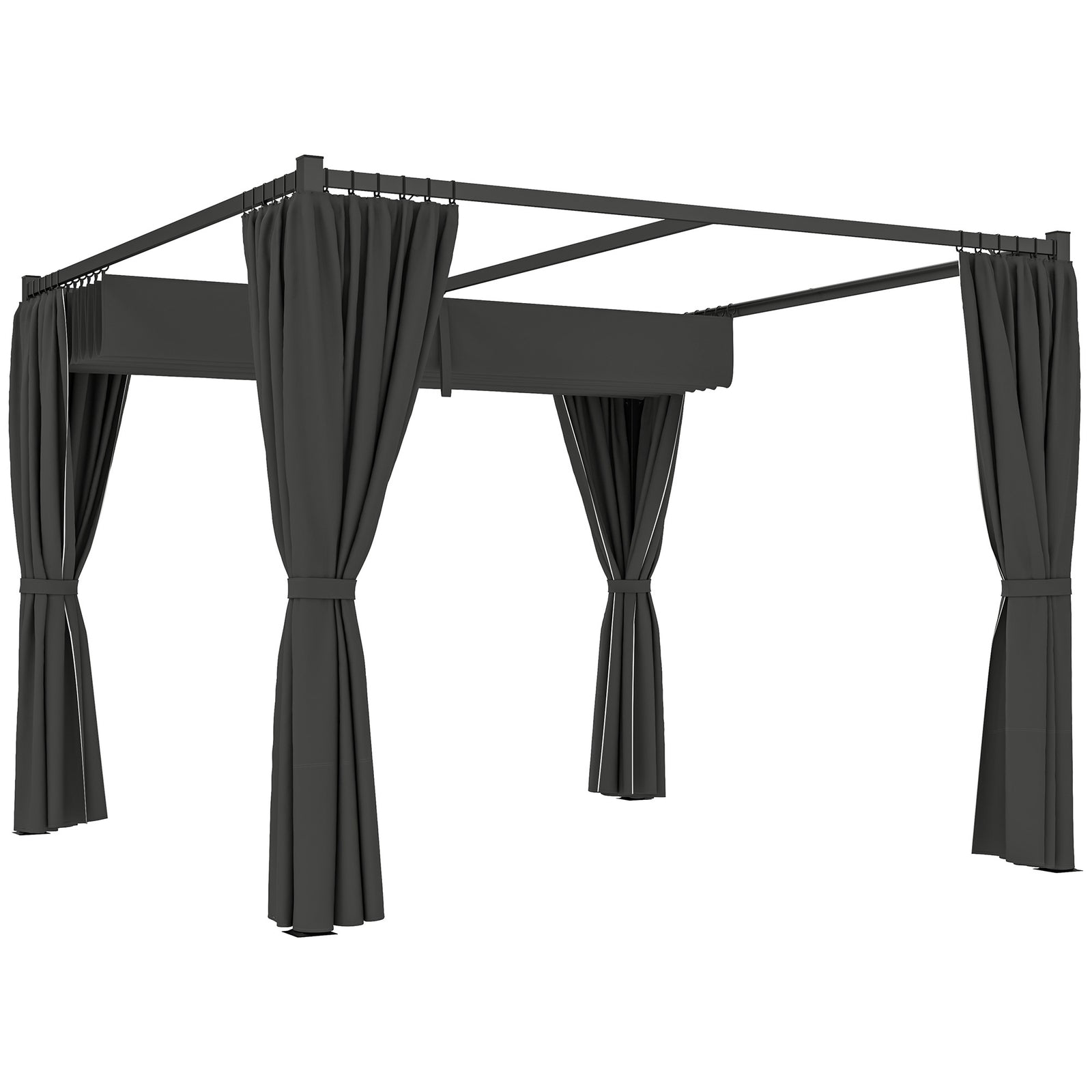 3 X 3(m) Pergola With Retractable Roof And Curtains | Charcoal Gray