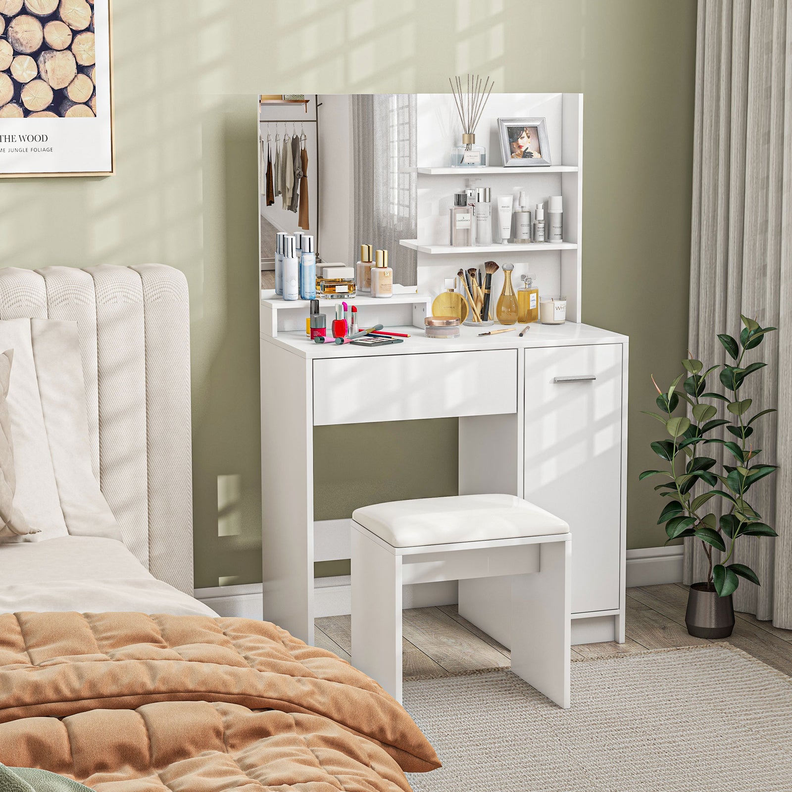 Dressing Table With Mirror And Stool, Makeup Desk