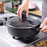 22cm/25cm/28cm Dia Pre-seasoned Round Cast Iron Braiser Pan With Lid & Double Handles | Large