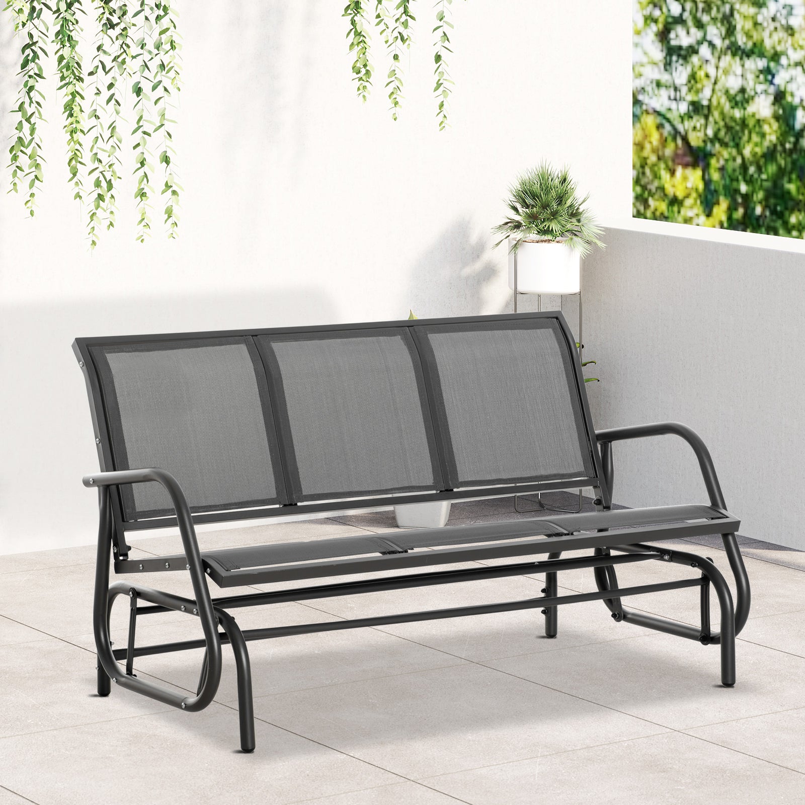 3-seat Glider Rocking Chair For 3 People Garden Bench Grey