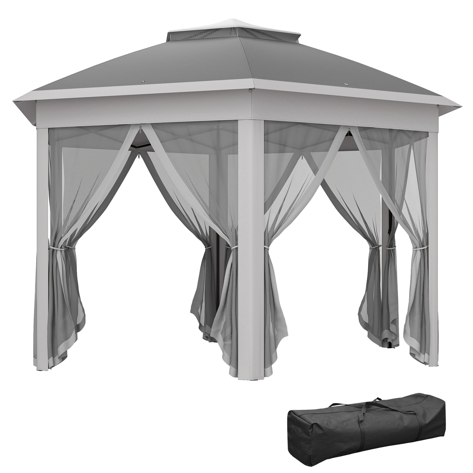 3x4m Hexagon Gazebo W/ Metal Frame Mesh Curtains
