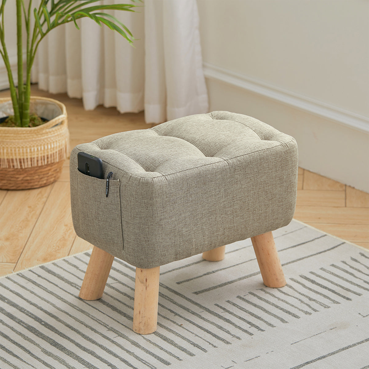 Living and Home Linen Upholstered Ottoman Footstool With Pocket