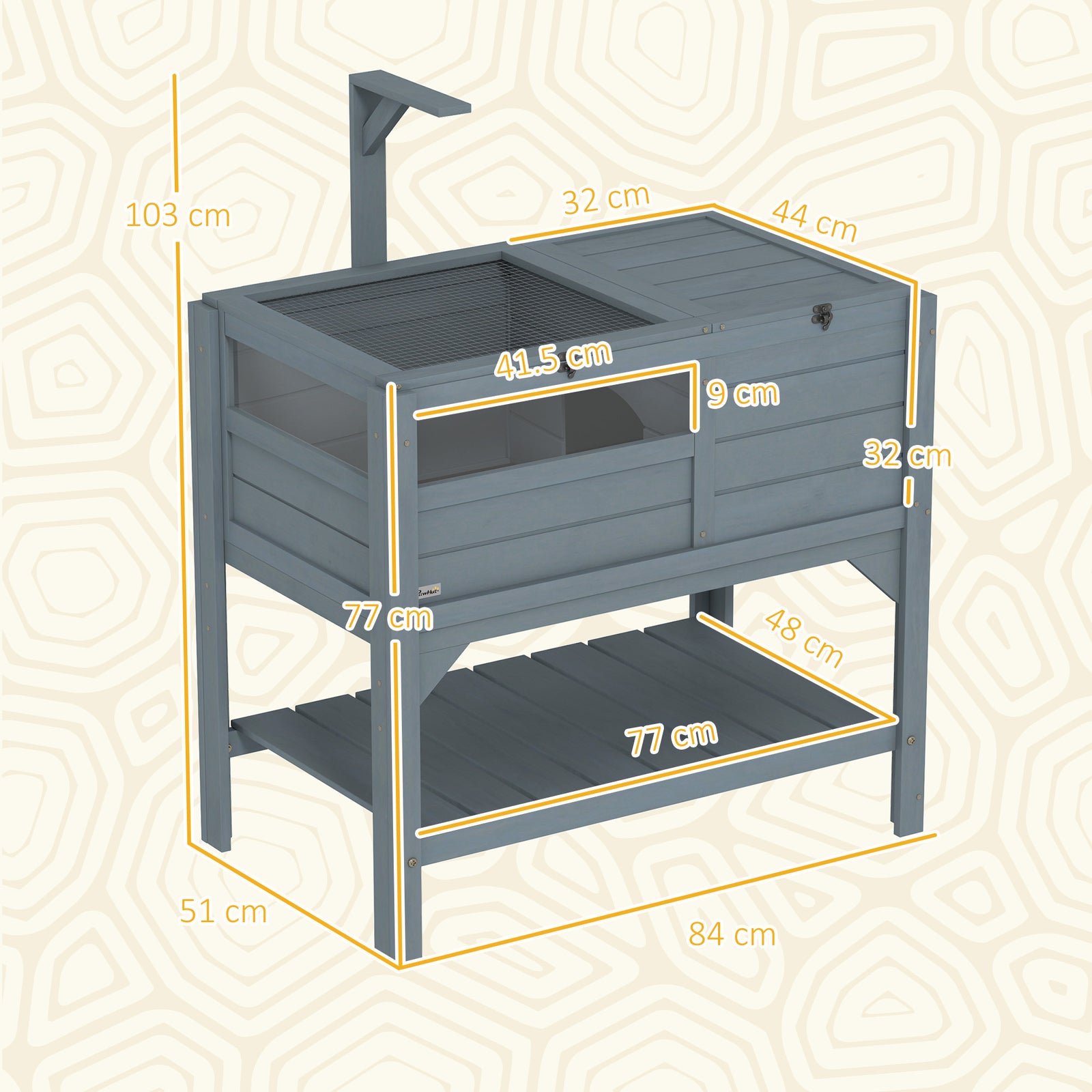 Wooden Tortoise House W/ Run, Shelter, Shelf, Lamp Holder