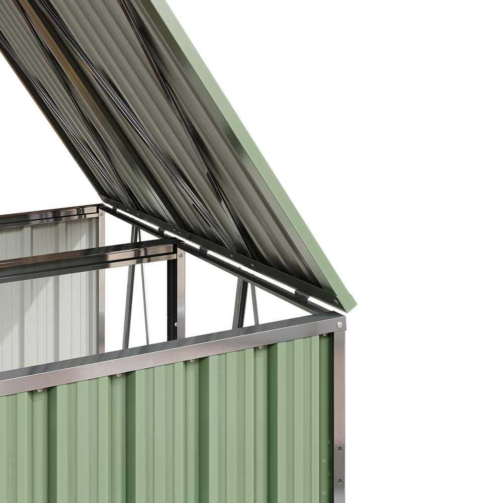 2 Bin Storage Shed – Heavy-duty Galvanized Steel Outdoor Bin Store With Lift-up Lids & Lockable Doors | Light Green