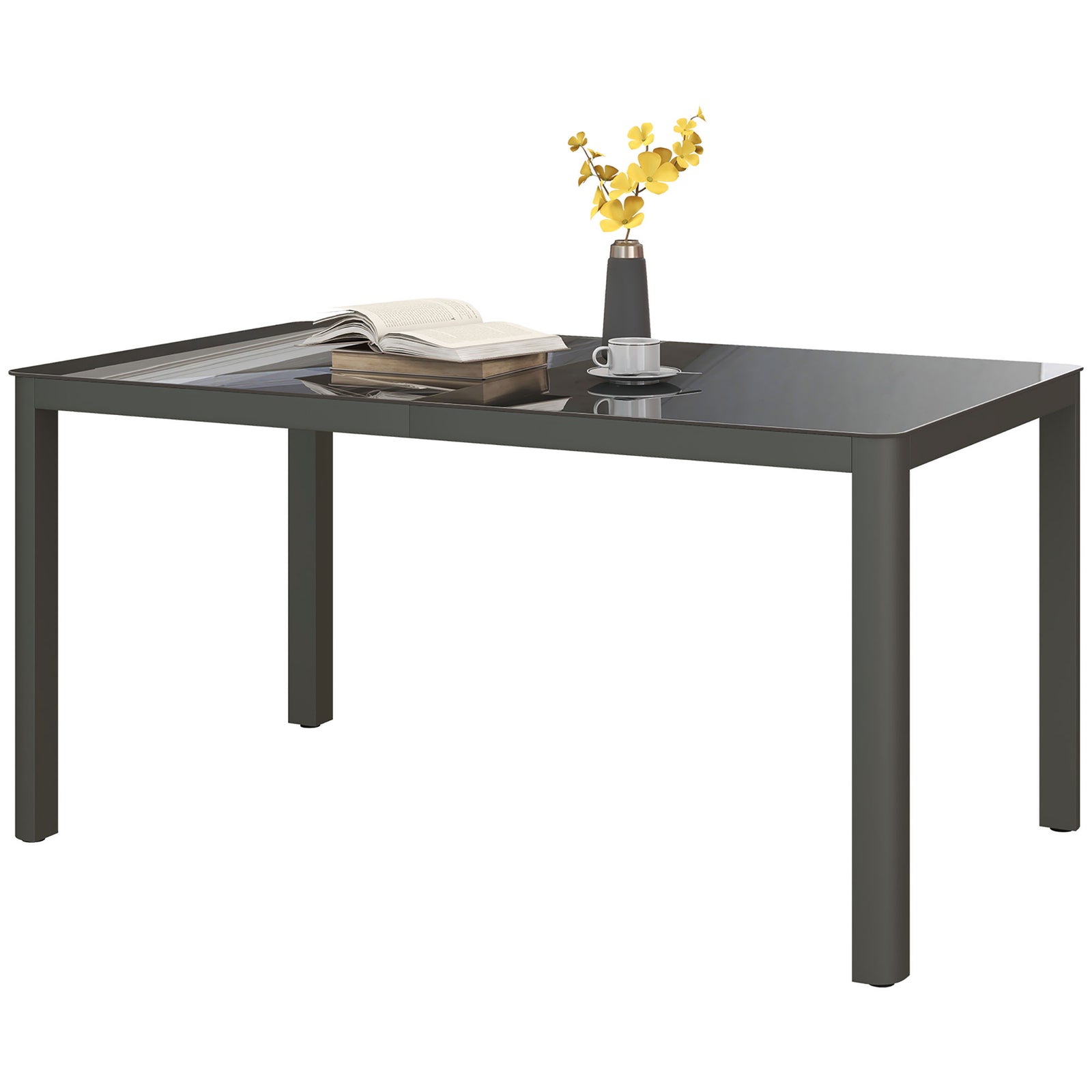 Outdoor Dining Table With Glass Top, Aluminum Frame, Grey