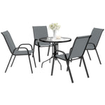 5 Pcs Garden Furniture Set, Round Table And Stackable Chairs | Dark Gray