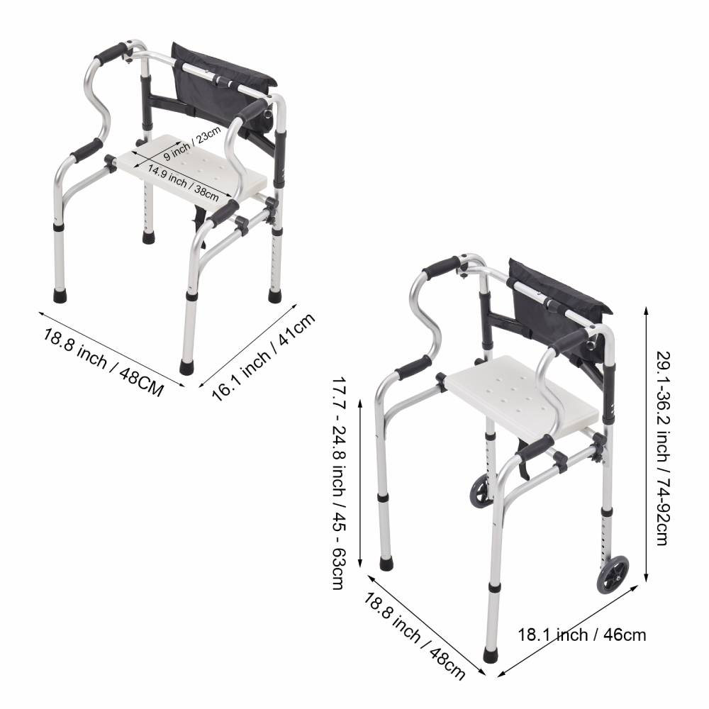 Living and Home Walker With Seat Adjustable Height Stainless Steel Folding Walker For Elderly