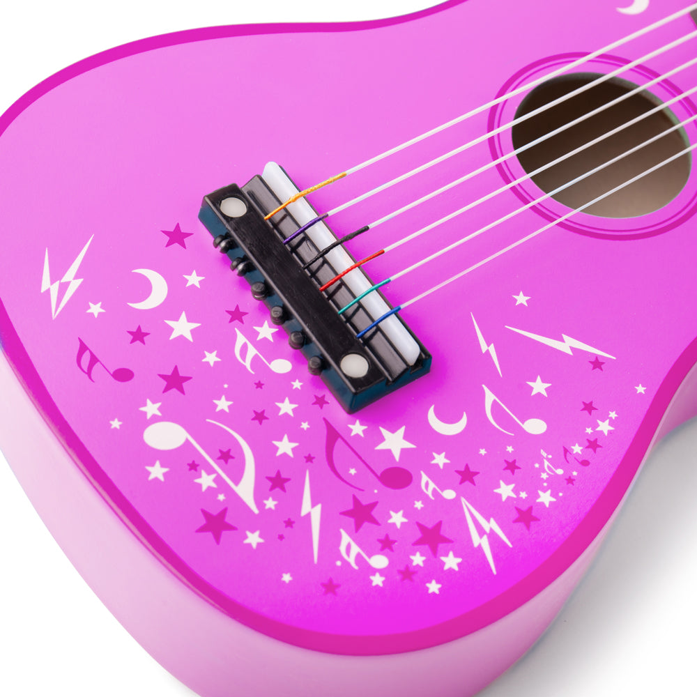 Childrens Wooden Acoustic Guitar - Pink/ Flowers