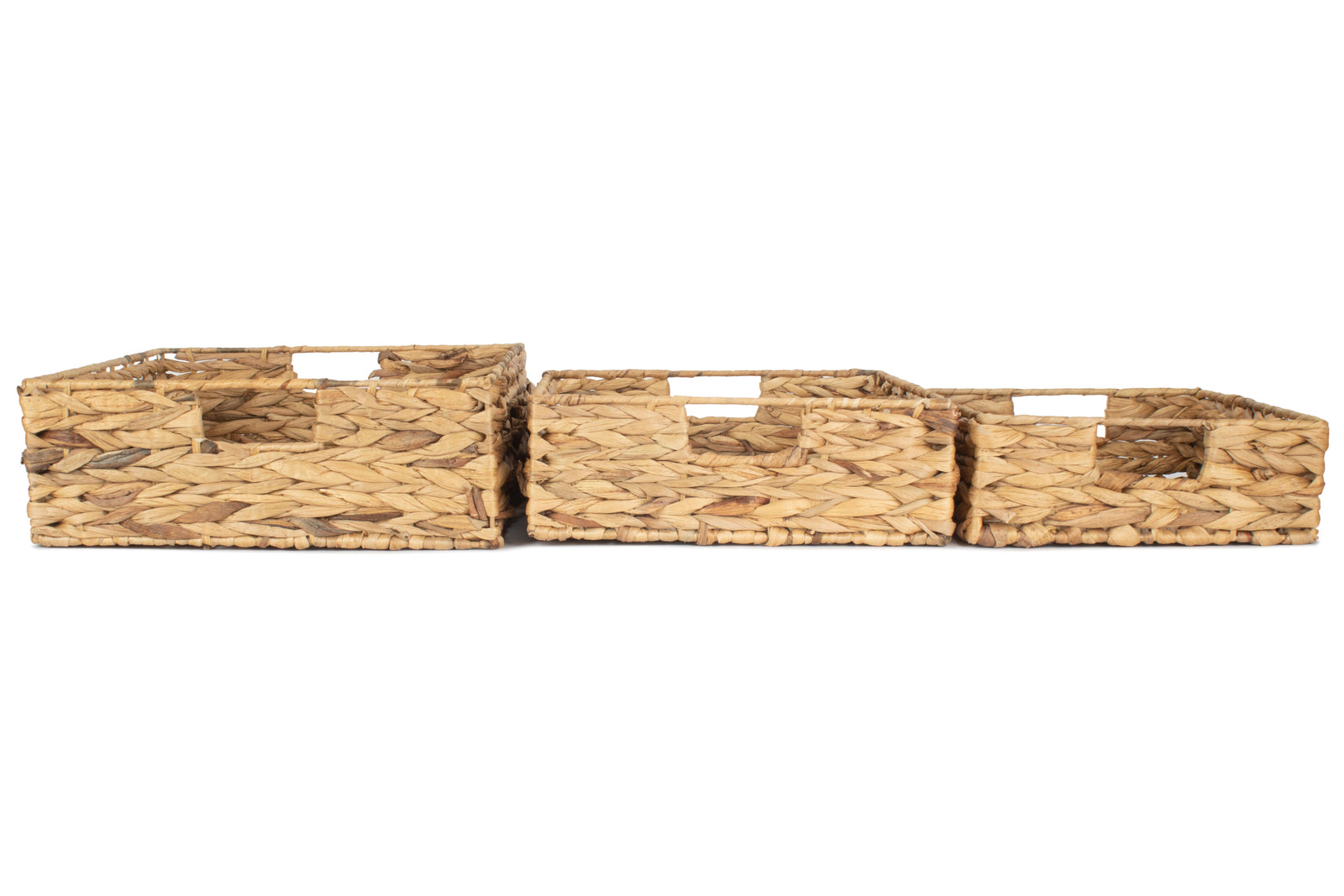 Water Hyacinth Shallow Rectangular Storage Basket | Set-of-3 | Brown