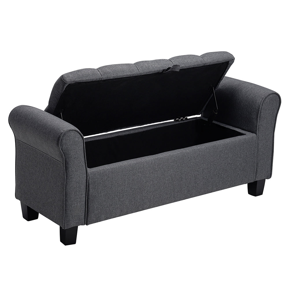 Linen Storage Ottoman Bench with Splayed Armrests, 115cm - Stylish Chaise with Hidden Storage and Rubberwood Legs