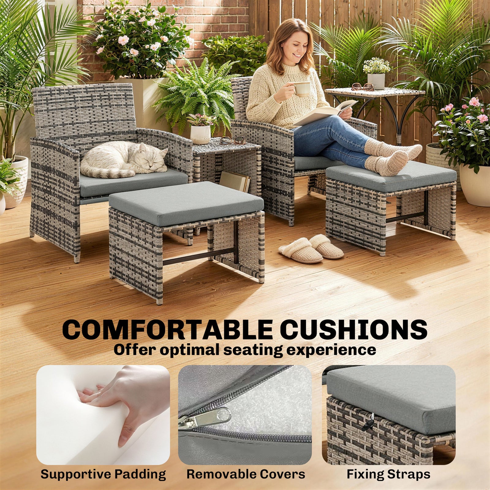 6 Piece Rattan Garden Furniture Set With Nesting Tables | Grey