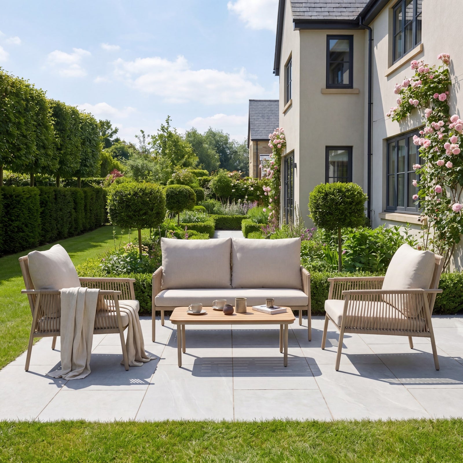 Verano Outdoor Rope Conversation Set | Cream & Beige
