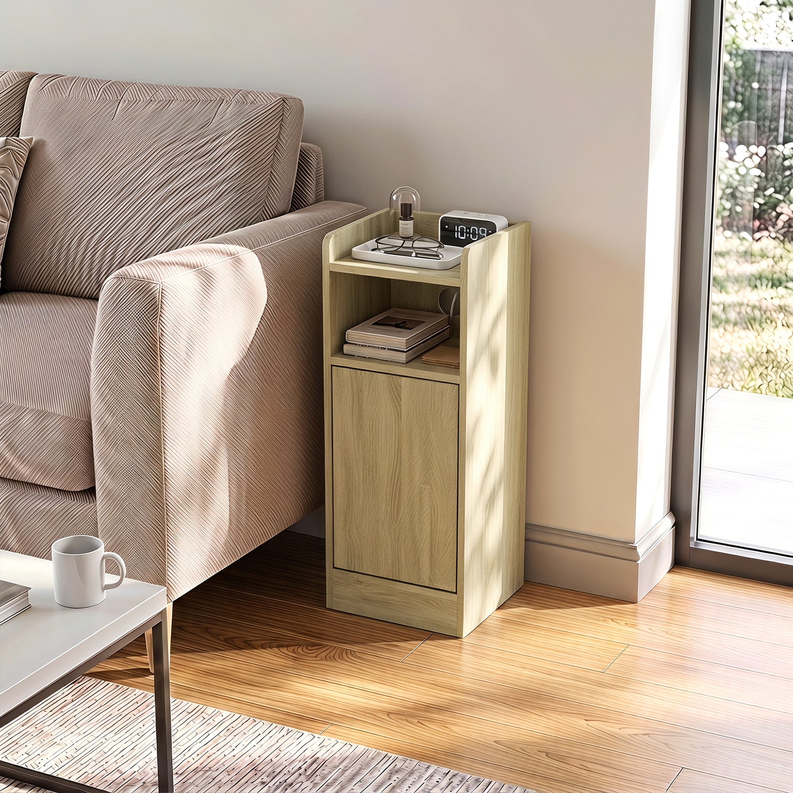 Slim Bedside Table Set Of 2 With Charging Station | Oak