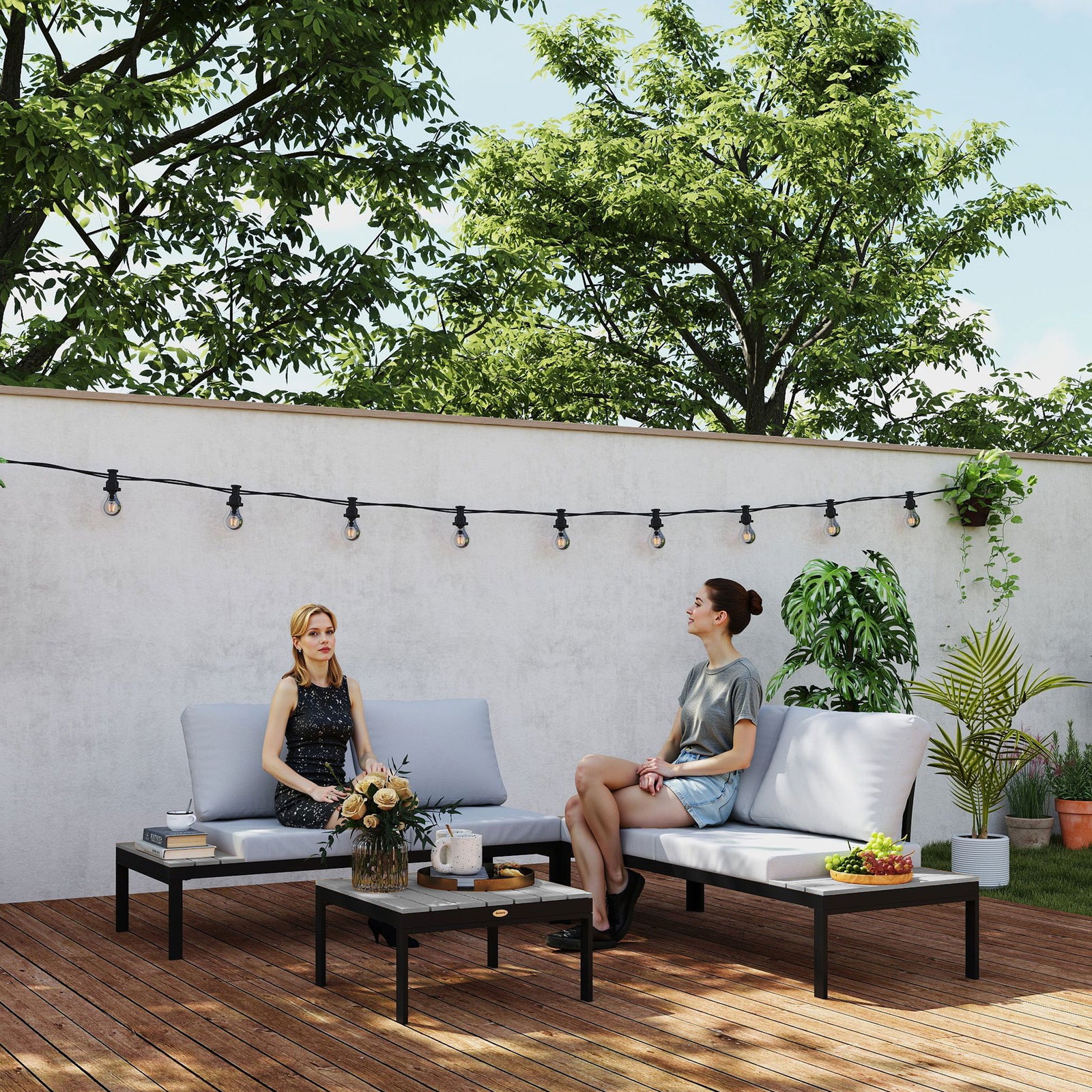 4 Seater Garden Corner Sofa Set W/ Removable Thick Cushions