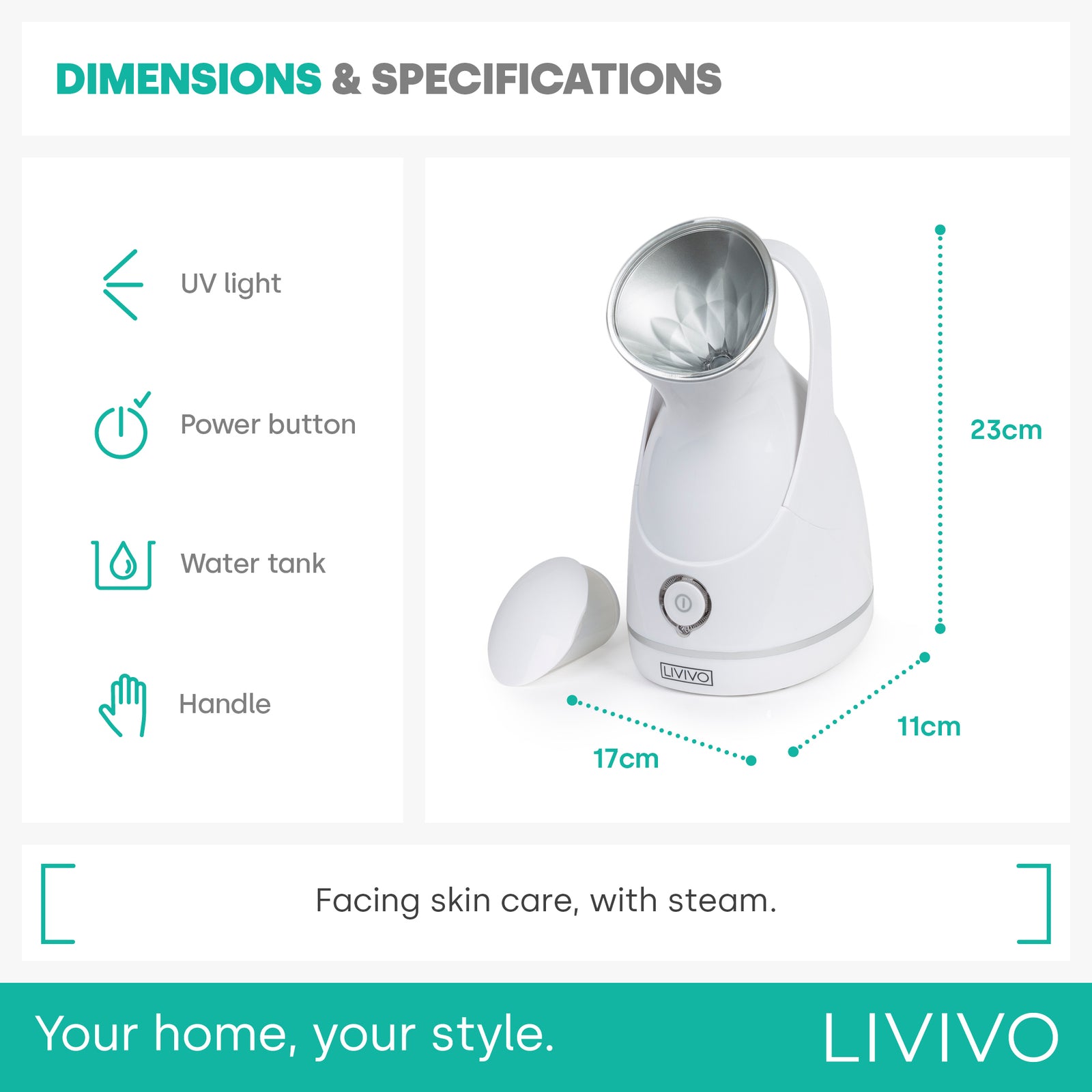 Livivo Facial Steamer With Nano Ionic Steam Mist And Integrated Uv Light