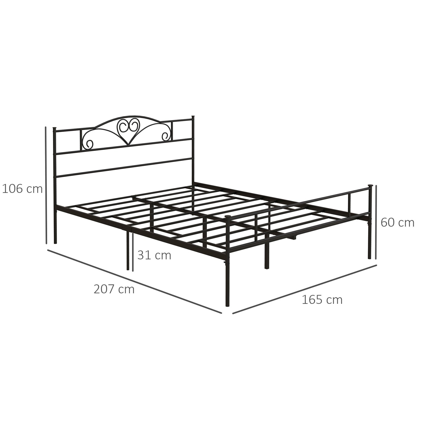 King Metal Bed Frame W/ Headboard And Footboard