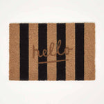 HOMESCAPES Stripe Hello Coir Doormat, 40 X 60cm