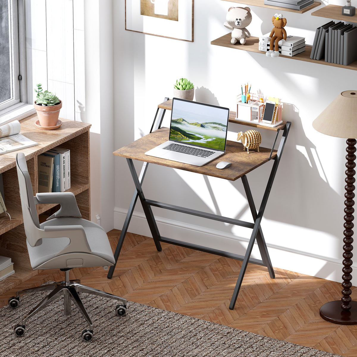 81.5 Cm Folding Computer Desk For Small Spaces Bedroom | Brown
