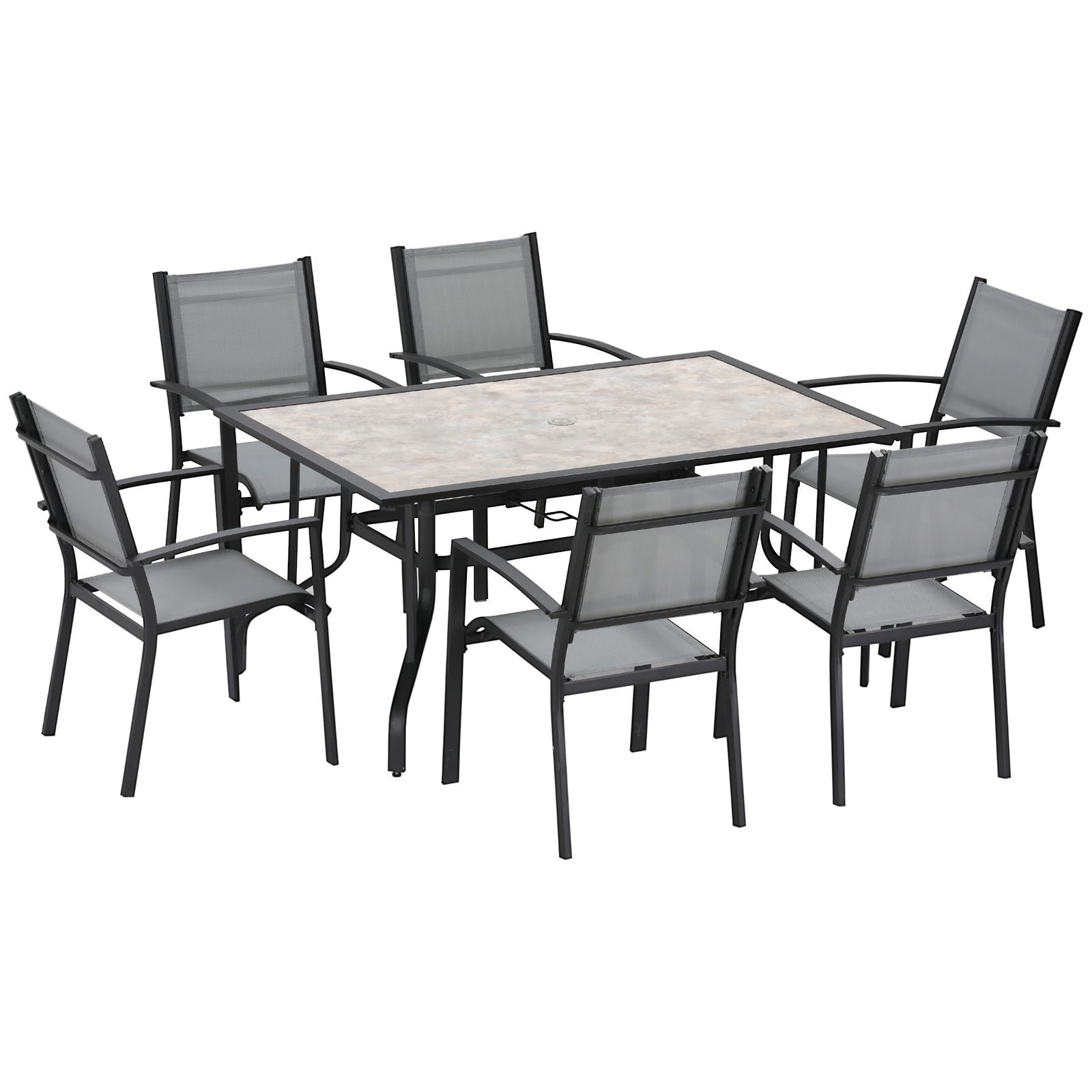 7 Piece Garden Furniture Set W/ Dining Table Chairs 6 Seater