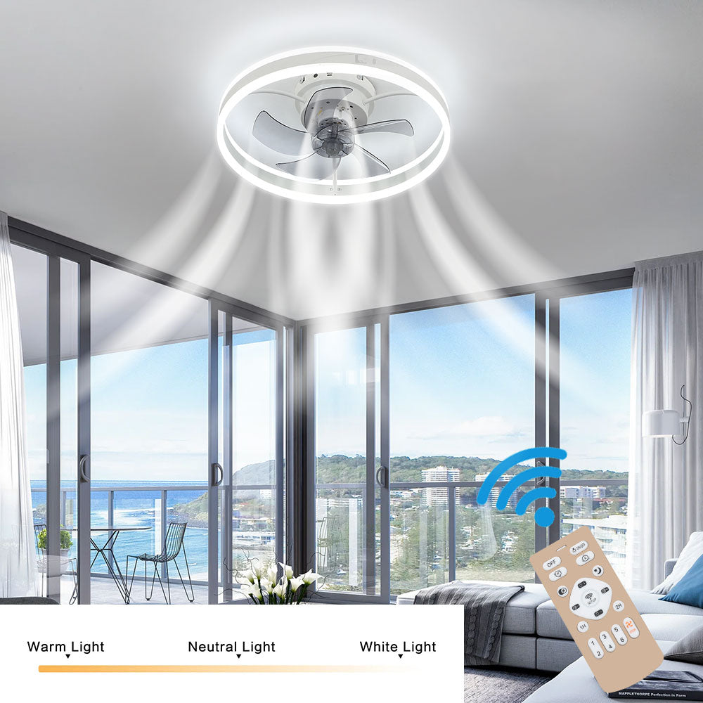 Modern Minimalist White 19.7 Inch Ceiling Fan Light 5 Blades, Dual 24w Led With 3-color Dimming, 6-speed, Reversible, App Control & Sleep Timer