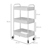 3 Tier Rolling Utility Cart With 3 Mesh Basket | One Size | White