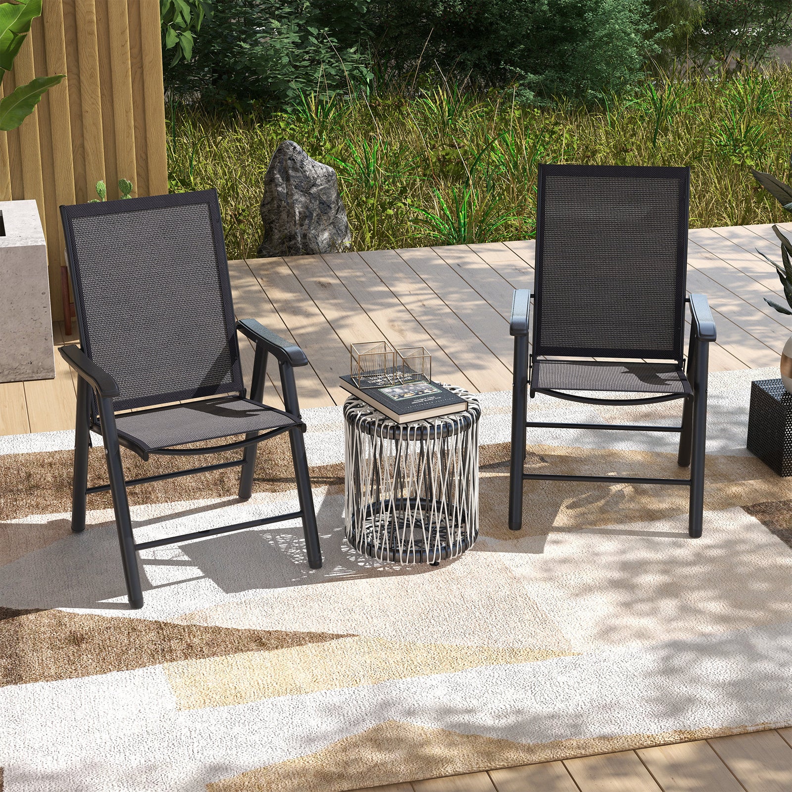 2 Pcs Folding Metal Frame Chairs With Breathable Mesh Seat