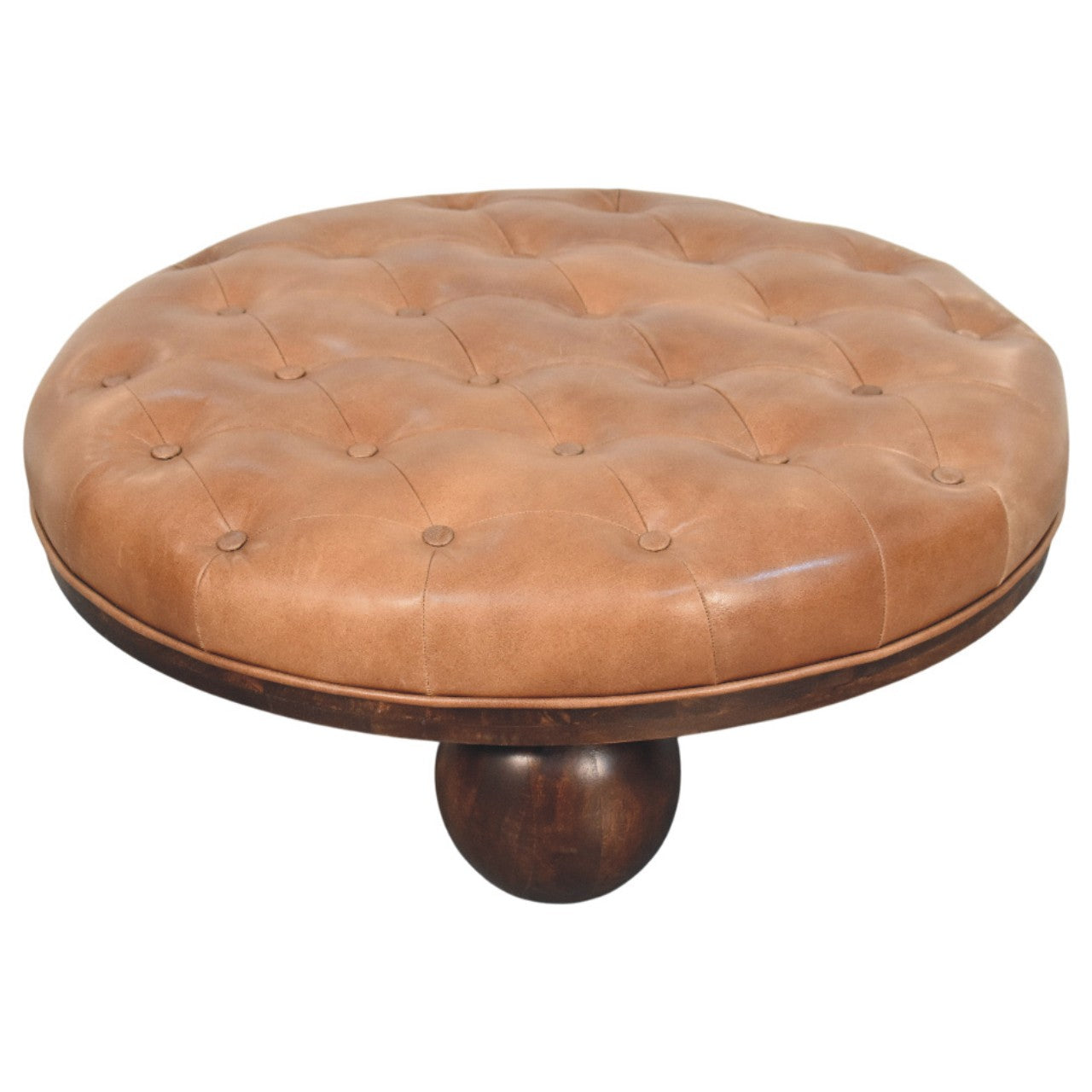 Sfera Coffee Table – Solid Mango Wood & Tufted Leather Statement Piece