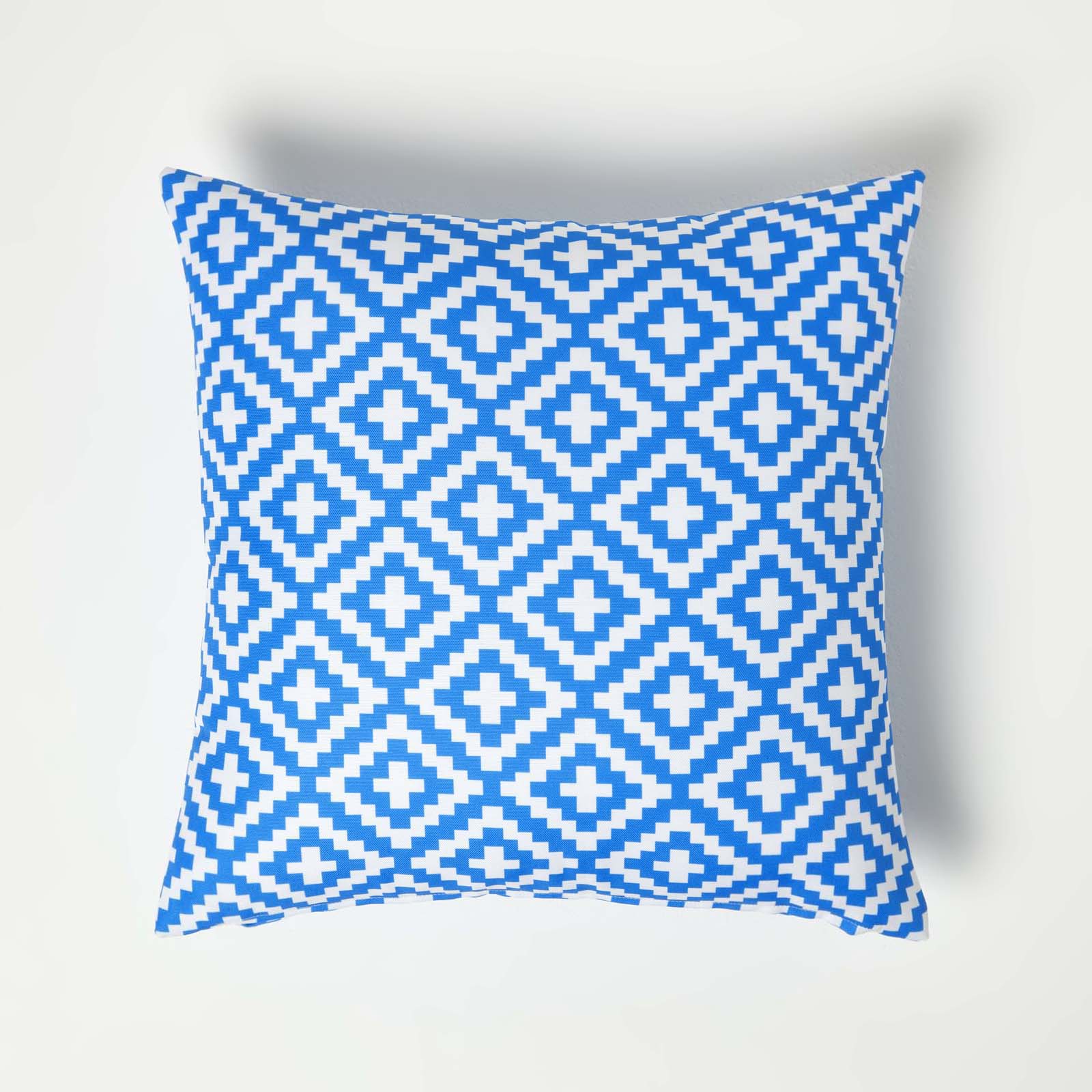 Blue Geometric Outdoor Cushion 45 X 45 Cm, Set Of 2 | 45cm x 45cm | Blue & White