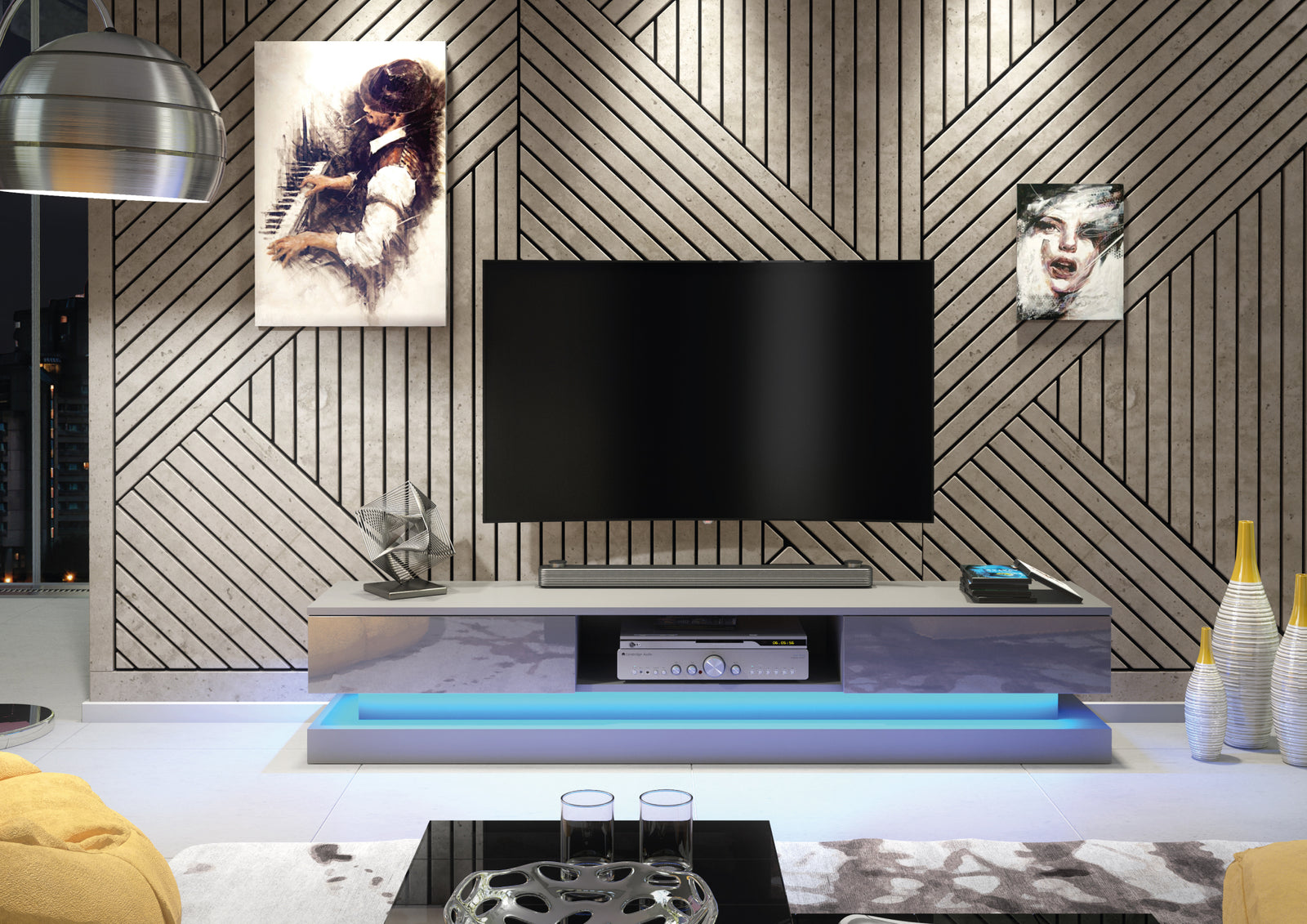 Bloom Tv Unit 180cm With Led Lights | Dark Grey