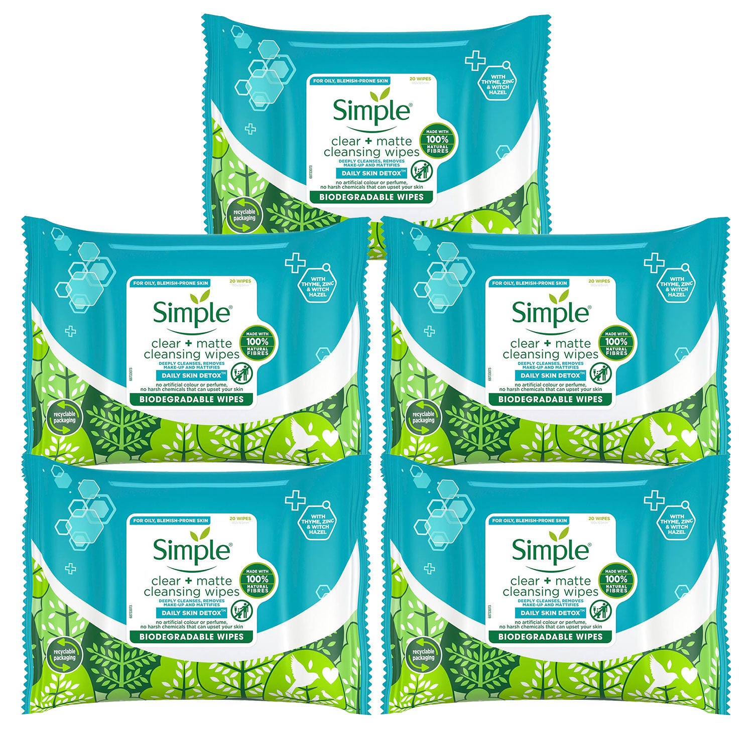 Wipes Daily Detox Matte Bio, 20pcs, 5pk | Set-of-5