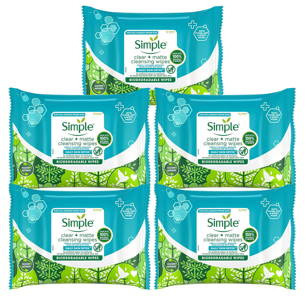 Wipes Daily Detox Matte Bio, 20pcs, 5pk | Set of 5