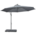 3(m) Garden Banana Parasol Cantilever Umbrella w/ Base Weights & Cover | Grey