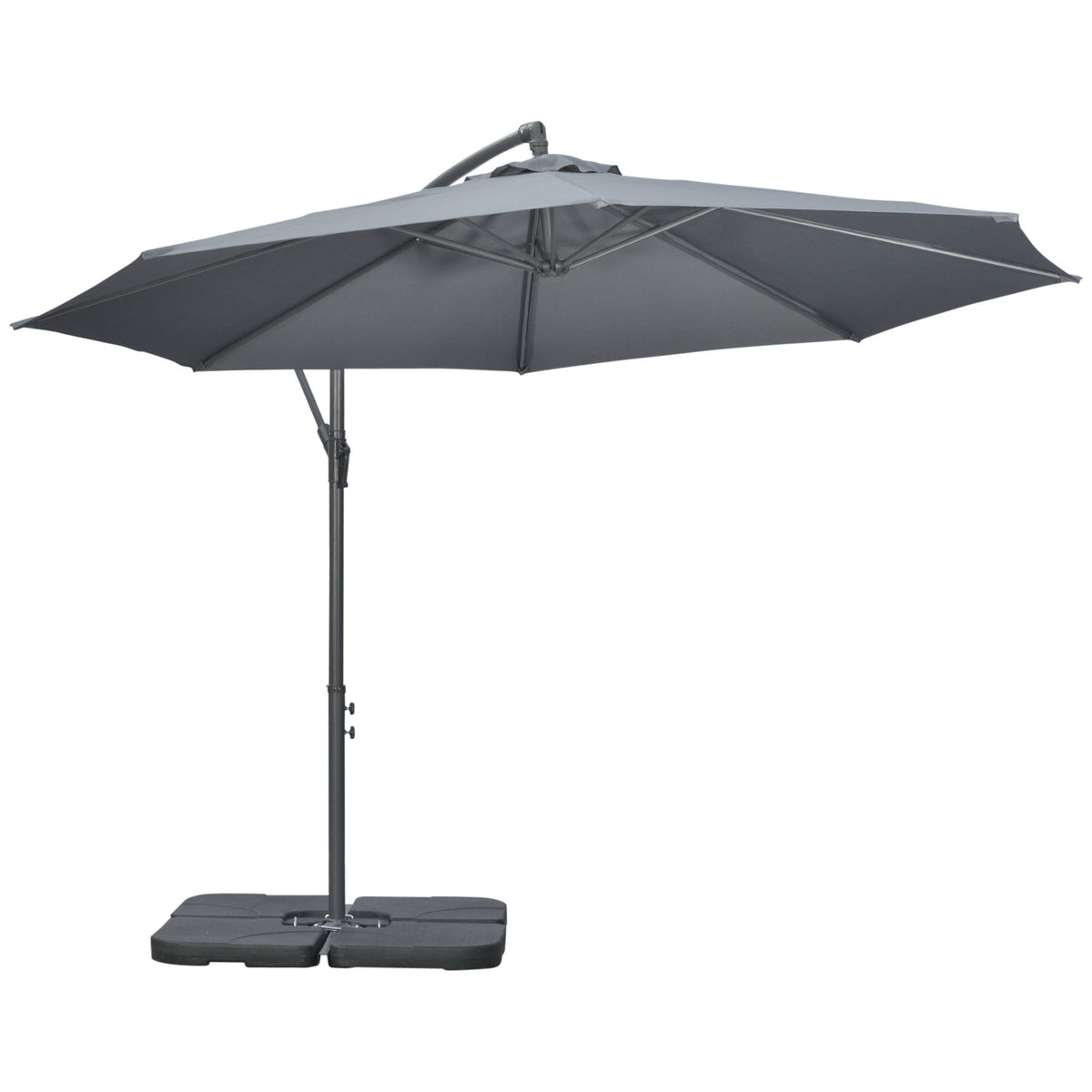 3(m) Garden Banana Parasol Cantilever Umbrella w/ Base Weights & Cover | Grey