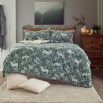 Woodland Folk Printed Cotton Rich Duvet Cover Set - Soft & Breathable Forest Bedding | Single | Green
