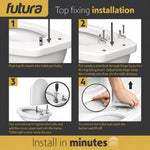 Toilet Seat Soft Close D Shape, Premium Thermoplastic, Quick Release, Top & Bottom Fixings | White