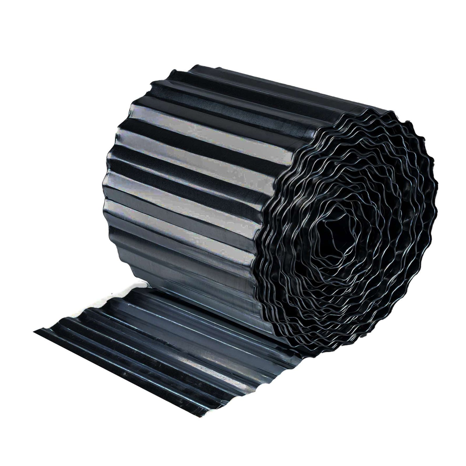 Black Metal Corrugated Metal Lawn Edging Garden Border Roll | 12m | Black