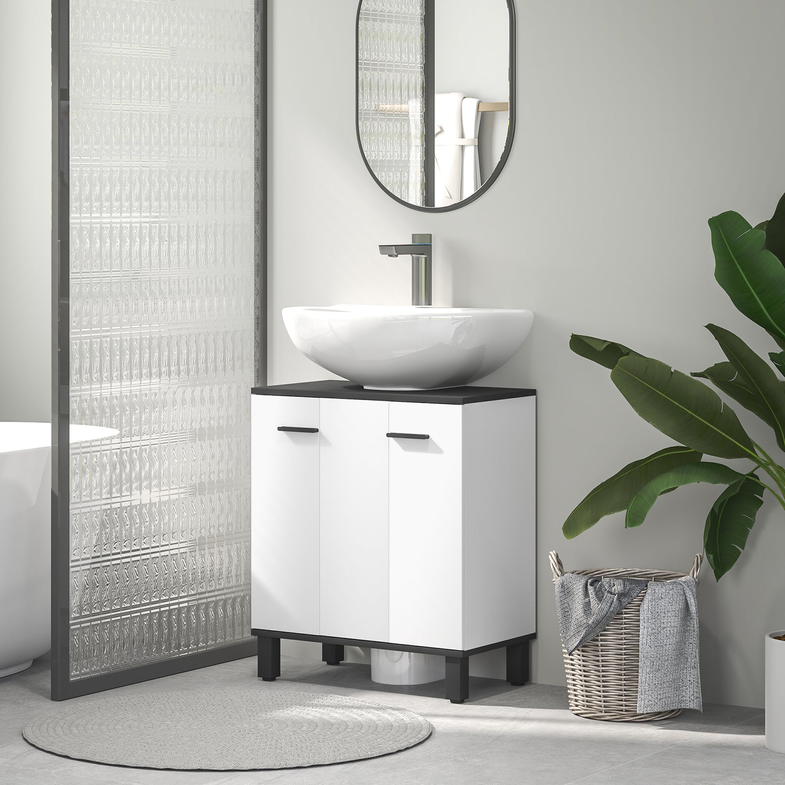 Bathroom Under Sink Cabinet With Adjustable Shelf High Gloss