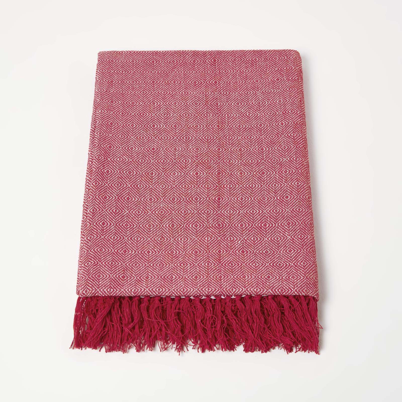 Malda Cotton Throw With Tassels | 150cm x 200cm | Red