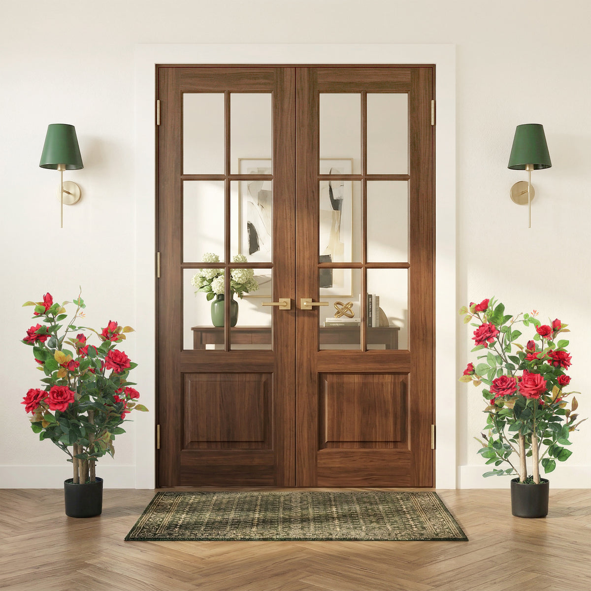 HOMCOM Artificial Rose Tree Set Of 2 With 344 Silk Leaves & 17 Flowers
