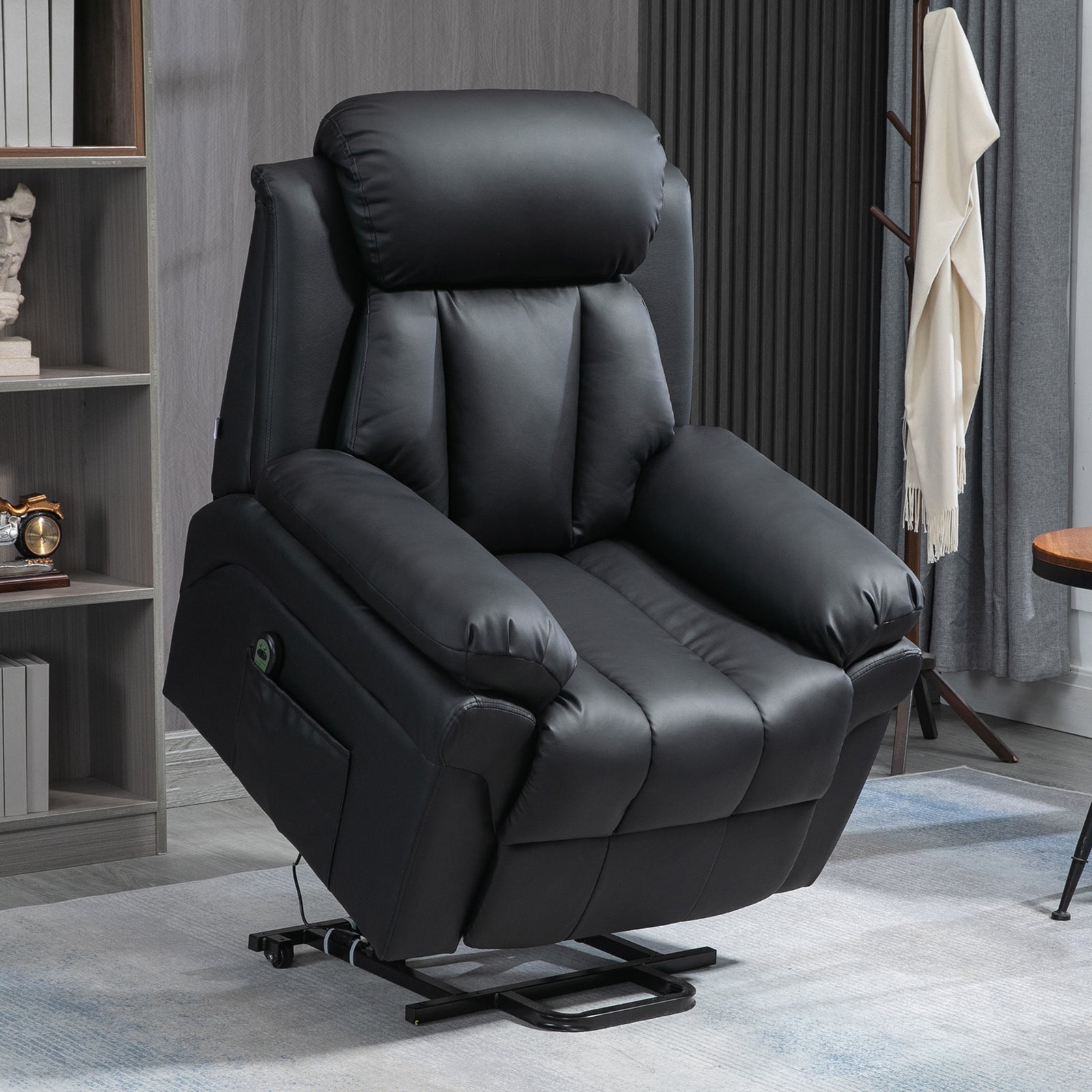 Pu Leather Electric Recliner Mobility Lift&rise Overstuffed Design Black